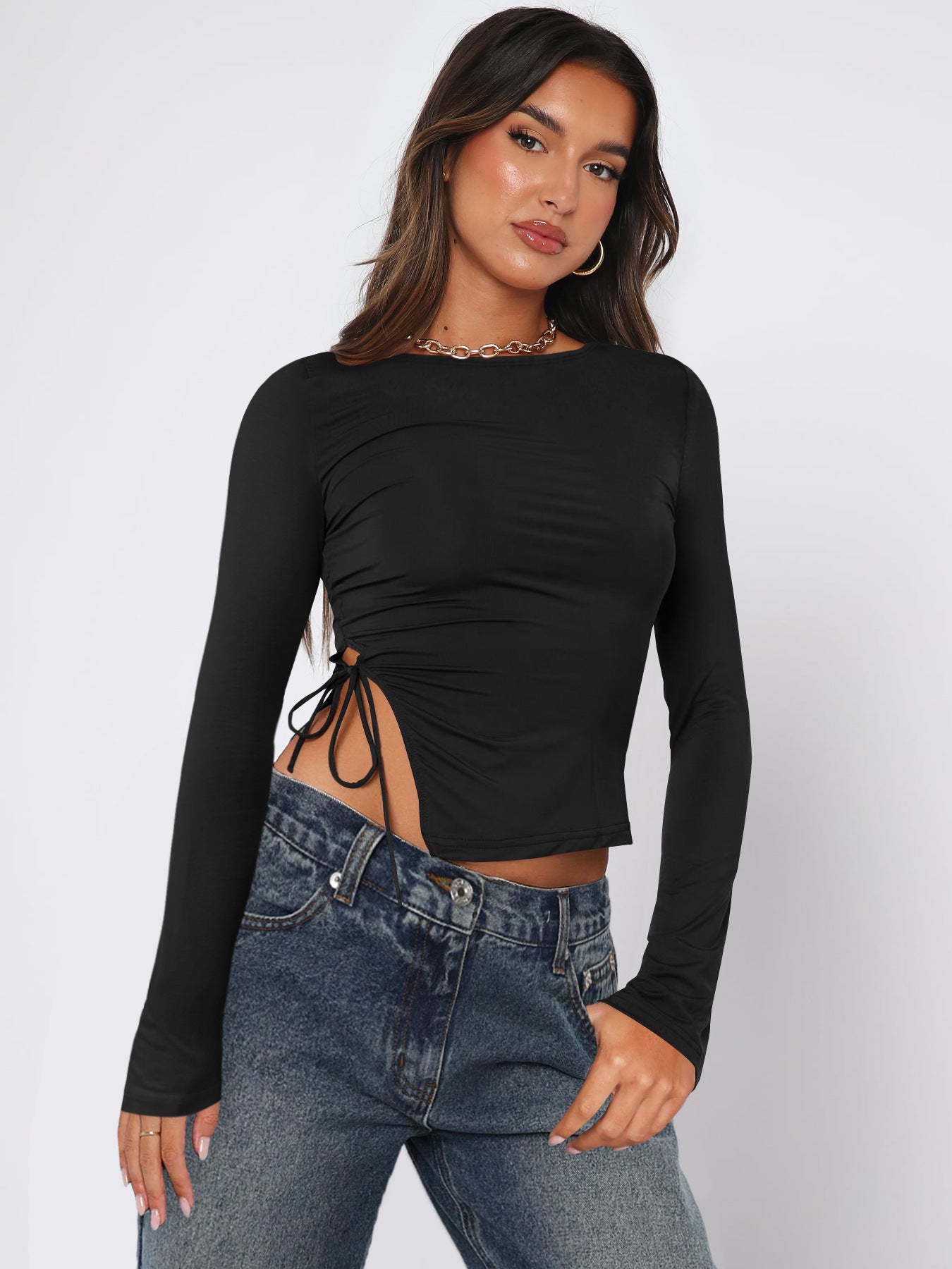 Women's Drawstring Off-shoulder Top