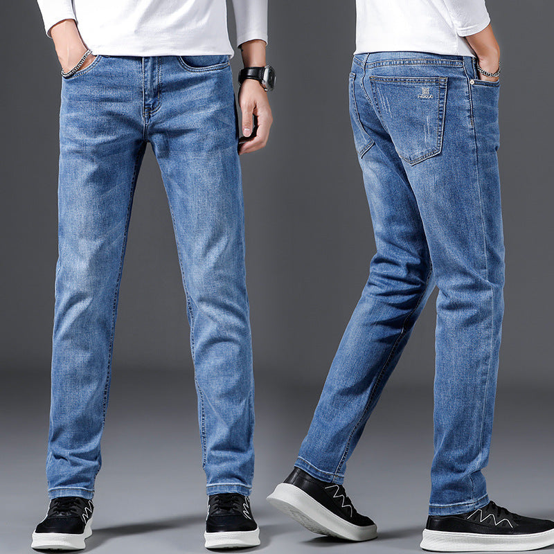 Slim Fit Elastic Straight Jeans For Men