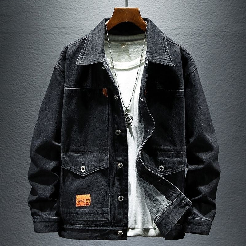 High-grade Black And Gray Denim Coat Men's Autumn New