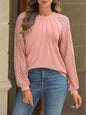 Women's Lace Patchwork Round Neck Pleated Long Sleeve Top