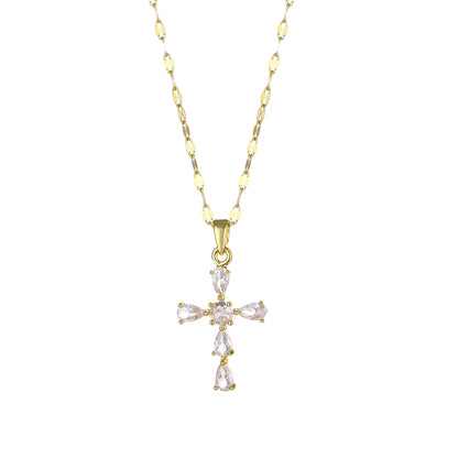 European Hip Hop Stainless Steel Cross Shelf Necklace