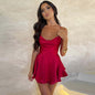 Sexy Suspender Skirt For Women Elegant Slim Strap Satin Backless Lace Up A-Line Short Dress Lady