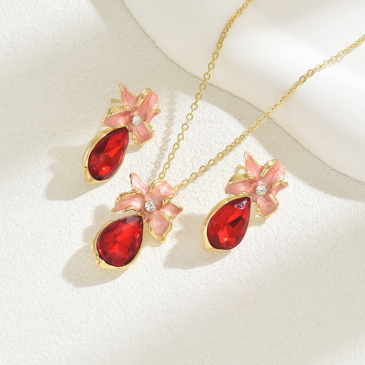 Simple Flower Necklace And Earrings Suite Inlaid Zircon