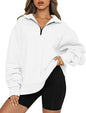 Women Sweatshirts Zip Turndown Collar Loose Casual Tops Clothes