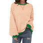 Loose Striped Long Sleeve T-shirt Casual Pullover Sweater For Womens Clothing