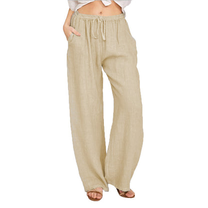 Soft Casual Drawstring Tie Trousers Summer Elastic Waist Loose Jogger Pants With Pockets