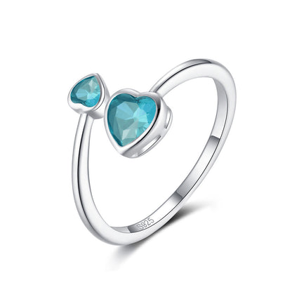 S925 Sterling Silver Ring Double-headed Cute Loving Heart Zircon Twelve-color Adjustable