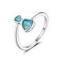 S925 Sterling Silver Ring Double-headed Cute Loving Heart Zircon Twelve-color Adjustable