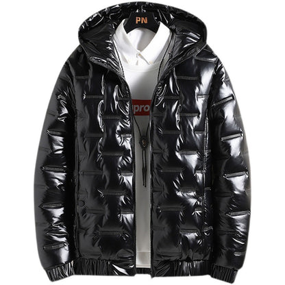 Winter Warm Men's New Hooded Jacket Casual Shiny Cotton Coat Short