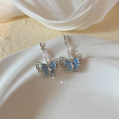 Blue Butterfly Tassel Light Luxury Earrings