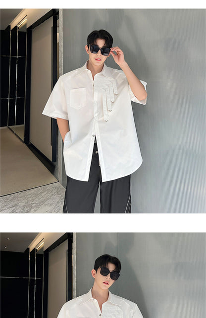 Summer Niche Metal Design Padded Shoulder White Shirt