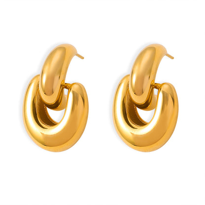 European And American INS Style Half Ring Buckle Stud Earrings 18K Gold Titanium Steel Earrings