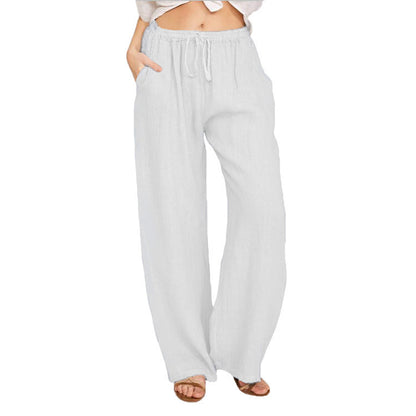 Soft Casual Drawstring Tie Trousers Summer Elastic Waist Loose Jogger Pants With Pockets