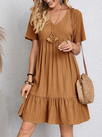 Summer V-neck Dresses Women's Loose Casual Short-sleeved Corset Dress