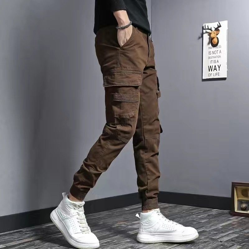 Coffee Colored Men's Slim Fit Elastic Casual Denim Work Pants