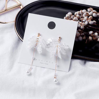 Elegant Transparent Flower Tassel Pearl Stud Earrings