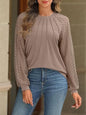 Women's Lace Patchwork Round Neck Pleated Long Sleeve Top