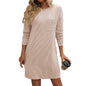 New Solid Color Striped With Pockets Long Sleeve Dress Fashion Round Neck Straight Dress Women's Clothing