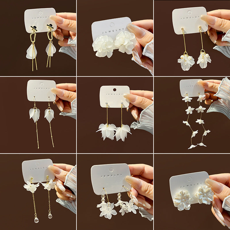 Elegant Transparent Flower Tassel Pearl Stud Earrings