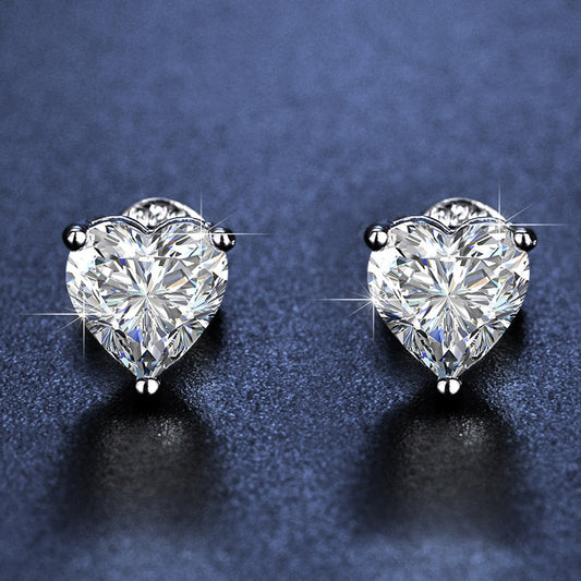 Fashionable Simple And Cute Single Diamond Heart-shaped Stud Earrings