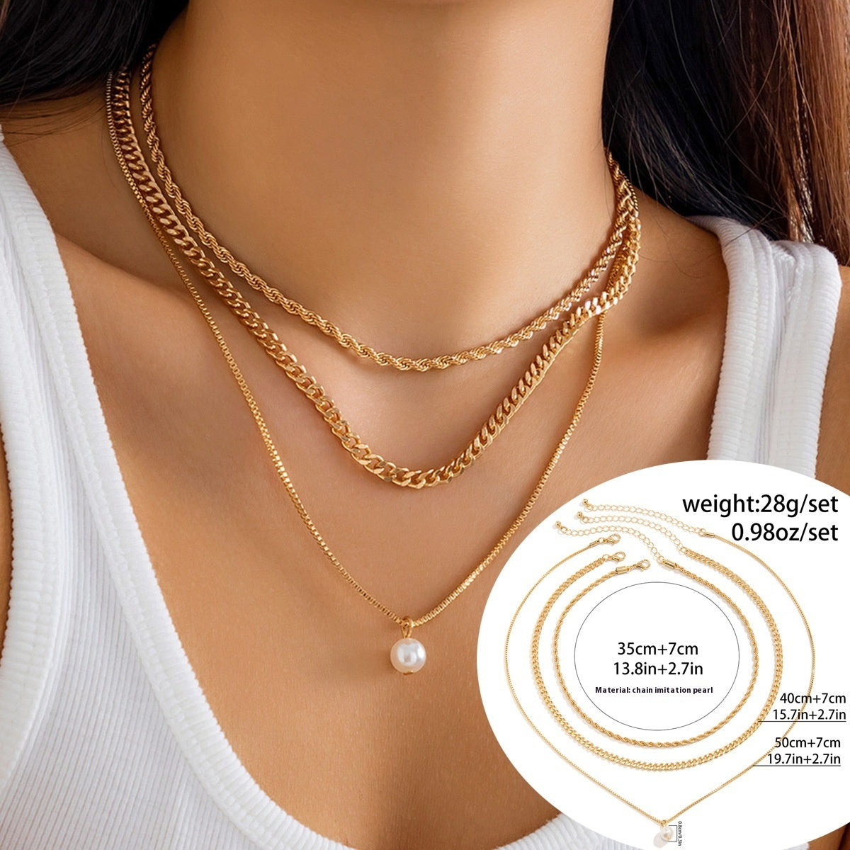 Women's Simple Slim Chain Multi-layer Imitation Pearl Necklace