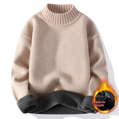 High Collar Solid Color With Fur Thickened Jumper Warm