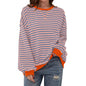 Loose Striped Long Sleeve T-shirt Casual Pullover Sweater For Womens Clothing