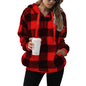 Fashion Plaid Hooded Sweatshirt With Pockets Casual Zipper Plush Tops For Womens Clothing