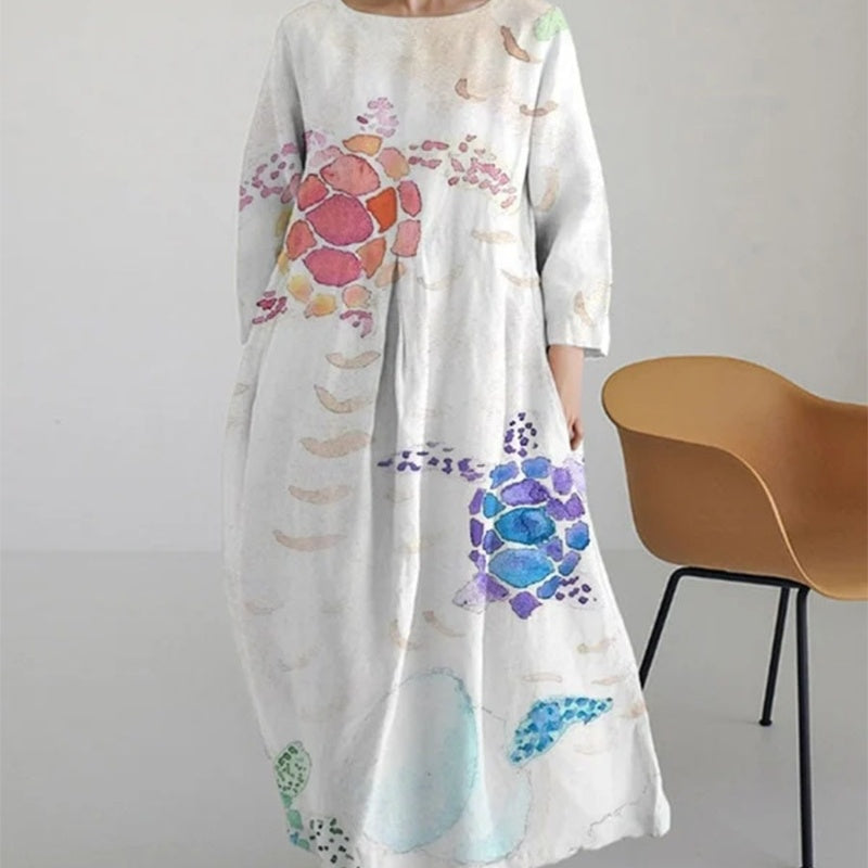 Women's 3D Cotton And Linen Half Sleeve Dress