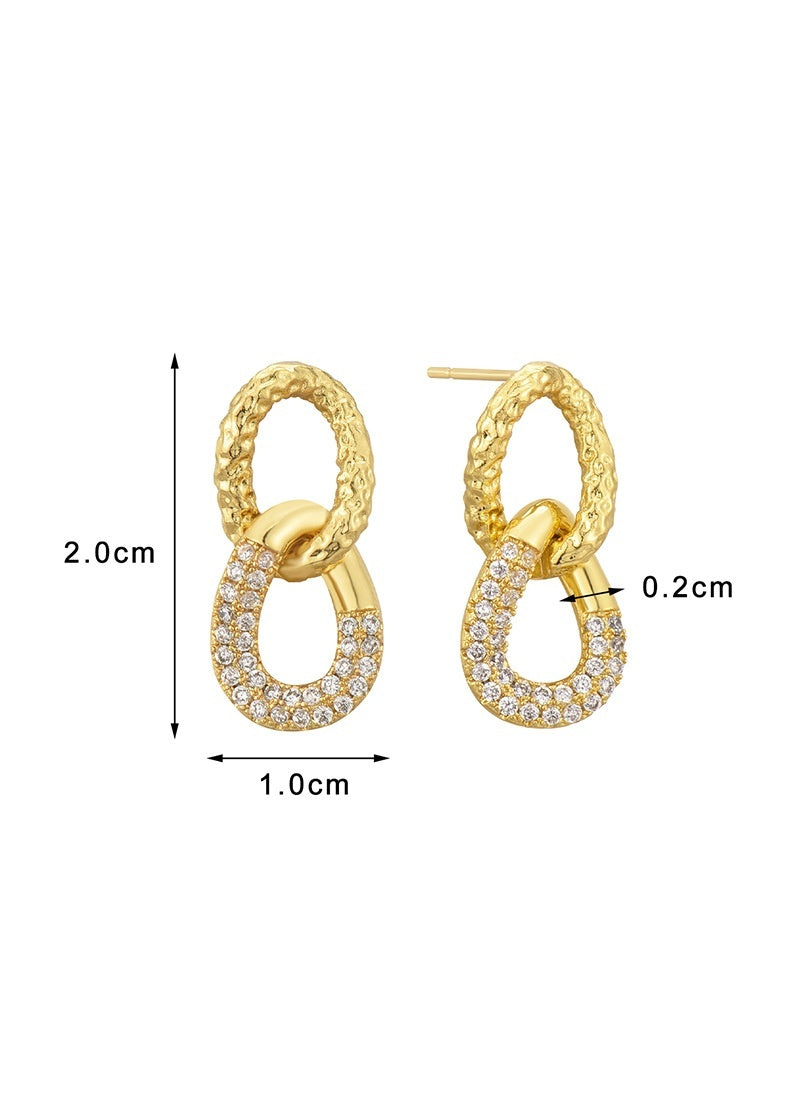 Retro Easy Matching Double Ring Stud Minority Simple Micro Inlaid White Zirconium Delicate Earrings