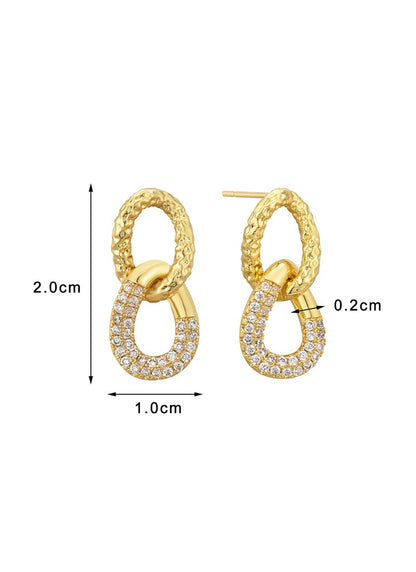 Retro Easy Matching Double Ring Stud Minority Simple Micro Inlaid White Zirconium Delicate Earrings