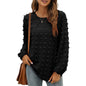 Fashion Jacquard Long-sleeved Round Neck T-shirt Casual Loose Pullover Top Womens Clothing