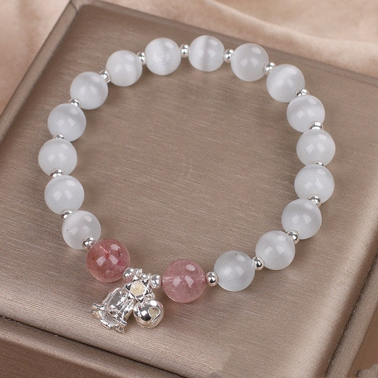 Natural Opal Strawberry Quartz Beaded Bracelet